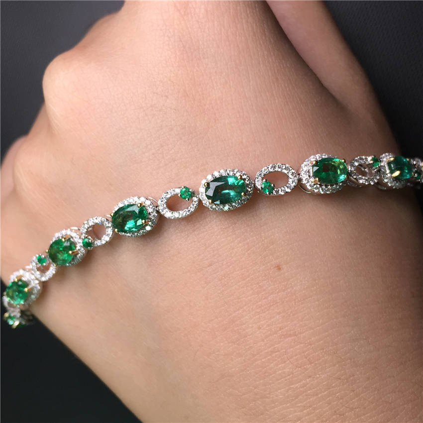 白18K金祖母绿手链3.781克拉/10粒