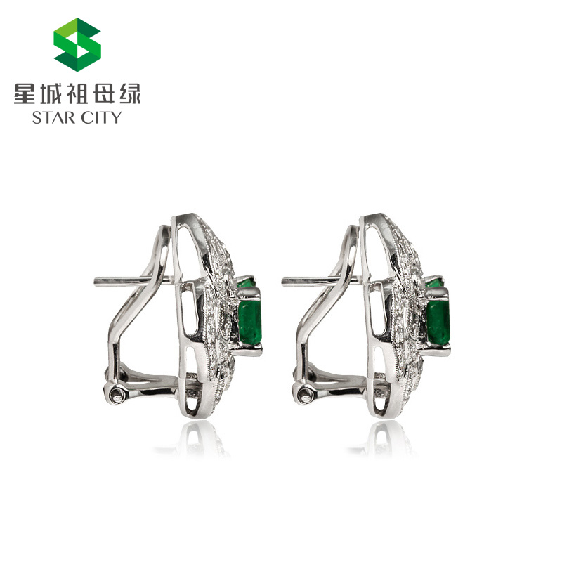 白18K祖母绿耳钉  主石：1.5克拉