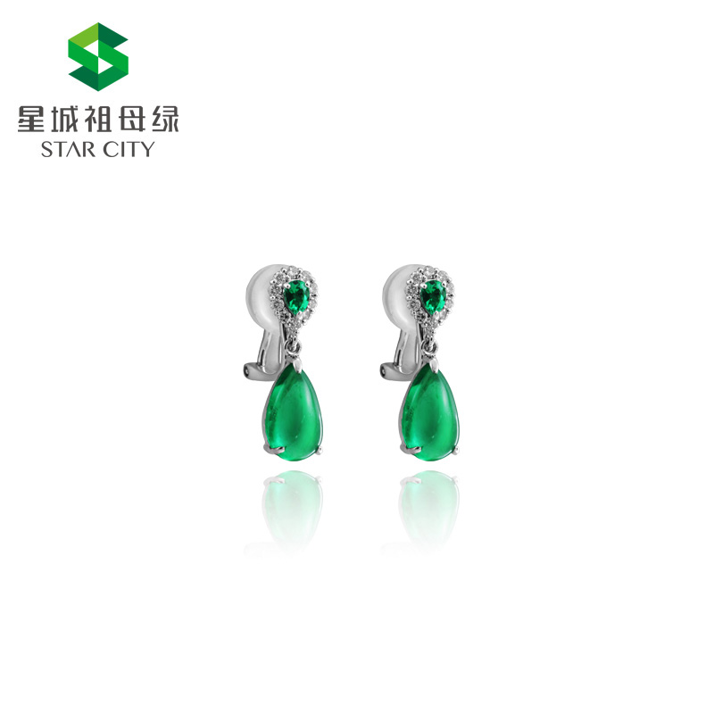 白18K祖母绿耳钉  主石：4.22克拉