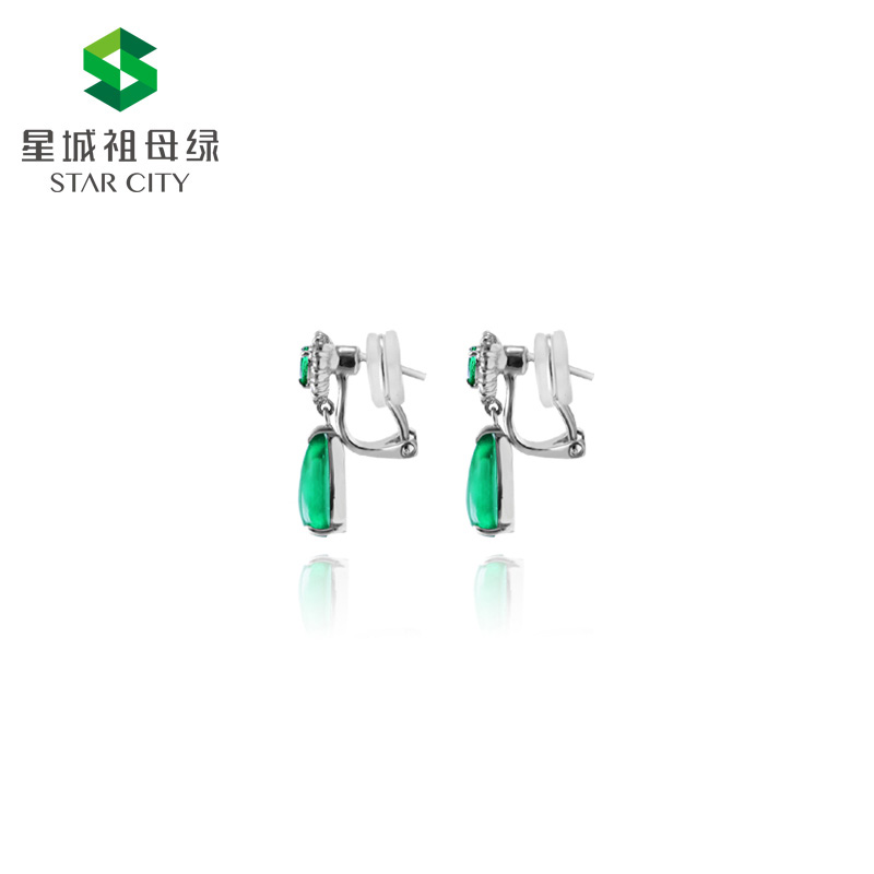 白18K祖母绿耳钉  主石：4.22克拉