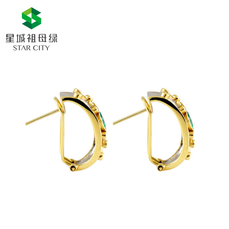 黄18K祖母绿耳钉  主石：1.78克拉