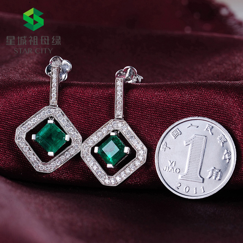 白18K祖母绿耳钉  主石：2.166克拉