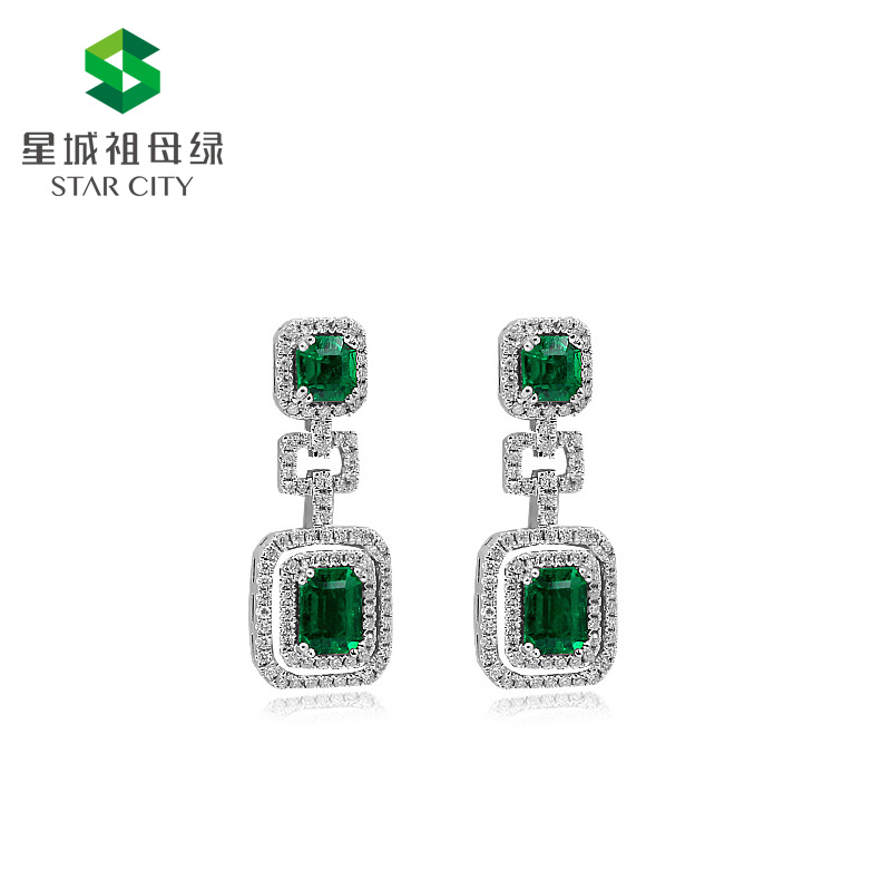 白18K祖母绿耳钉  主石：1.39/0.88克拉