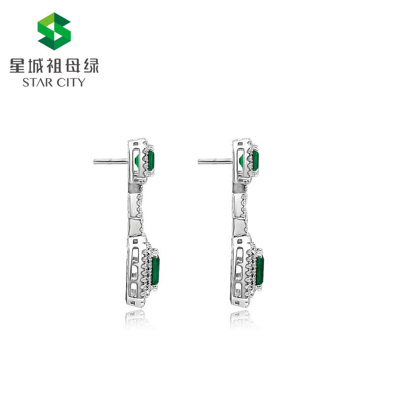 白18K祖母绿耳钉  主石：1.39/0.88克拉