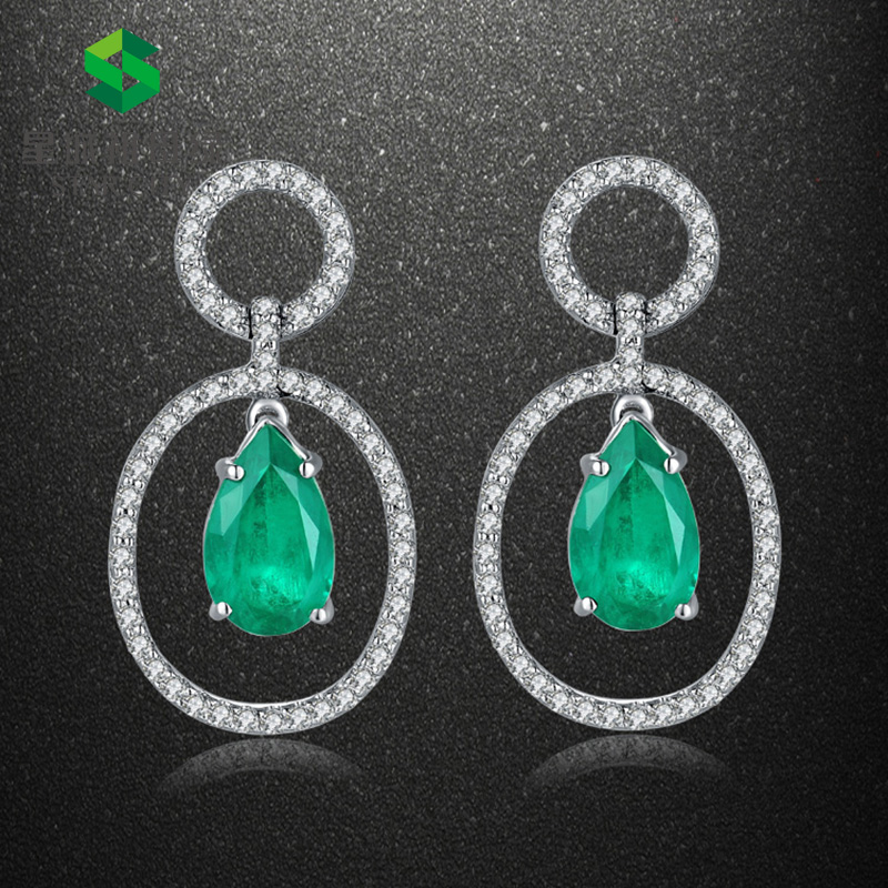 白18K祖母绿耳钉  主石：3.231克拉