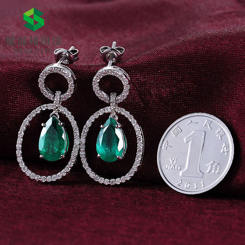 白18K祖母绿耳钉  主石：3.231克拉