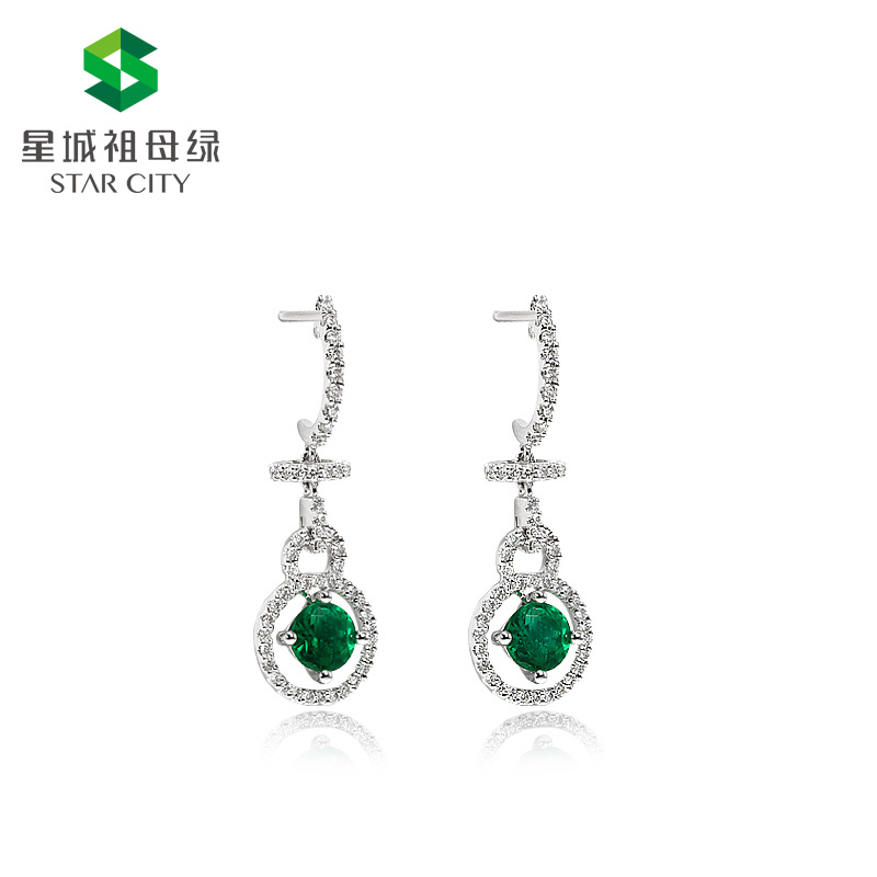 白18K祖母绿耳钉  主石：1.08克拉