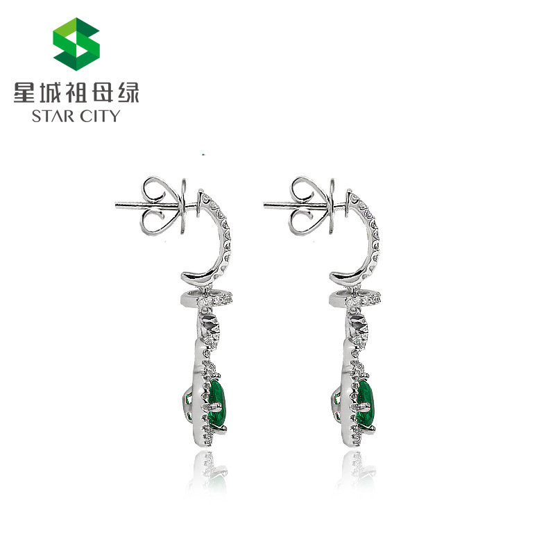 白18K祖母绿耳钉  主石：1.08克拉