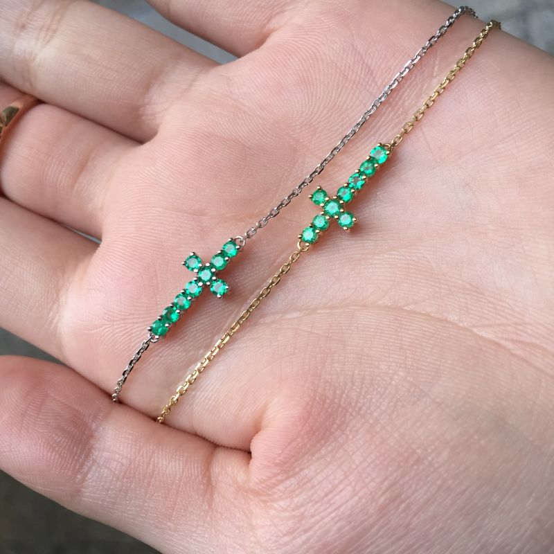 白18K金祖母绿链牌0.316ct/9P