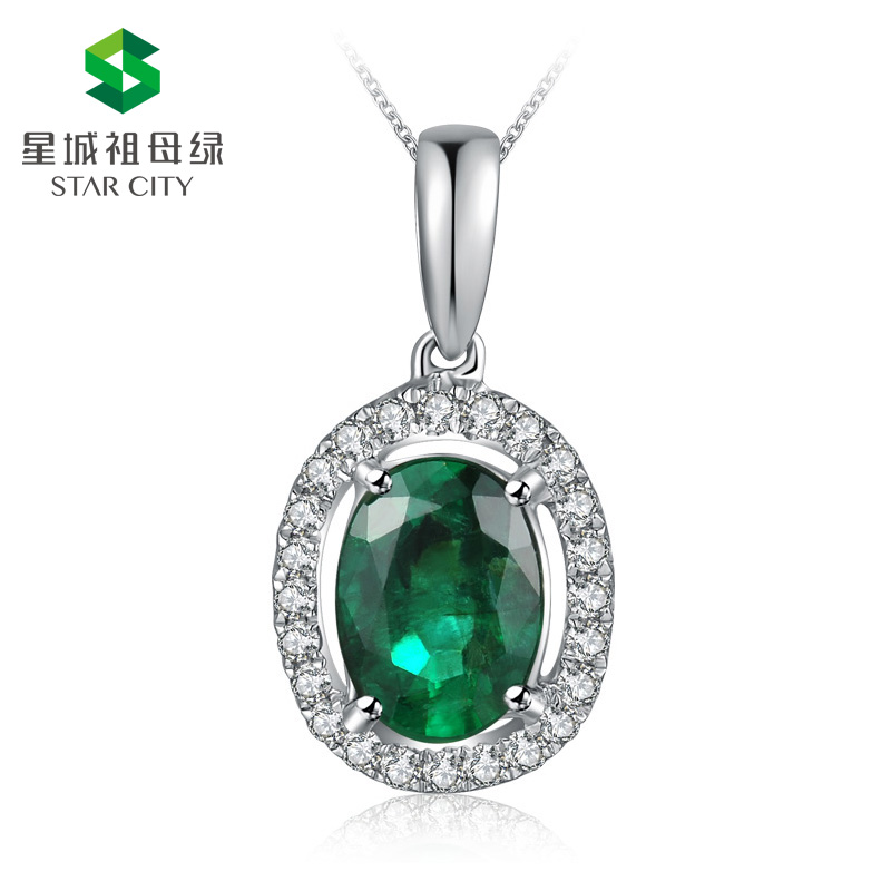 白18K金祖母绿钻石吊坠0.885ct