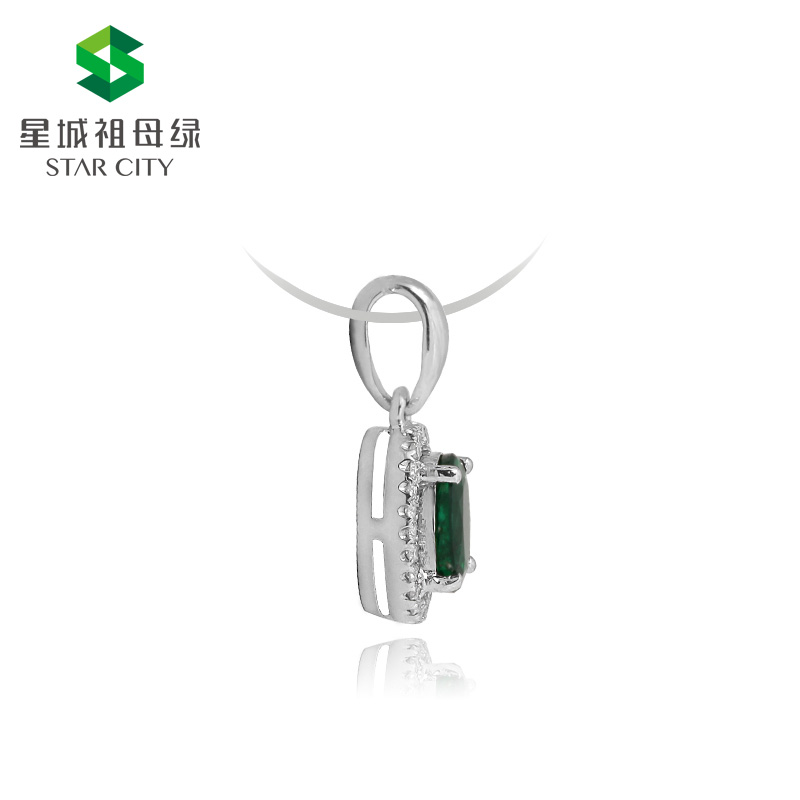 白18K金祖母绿钻石吊坠0.885ct