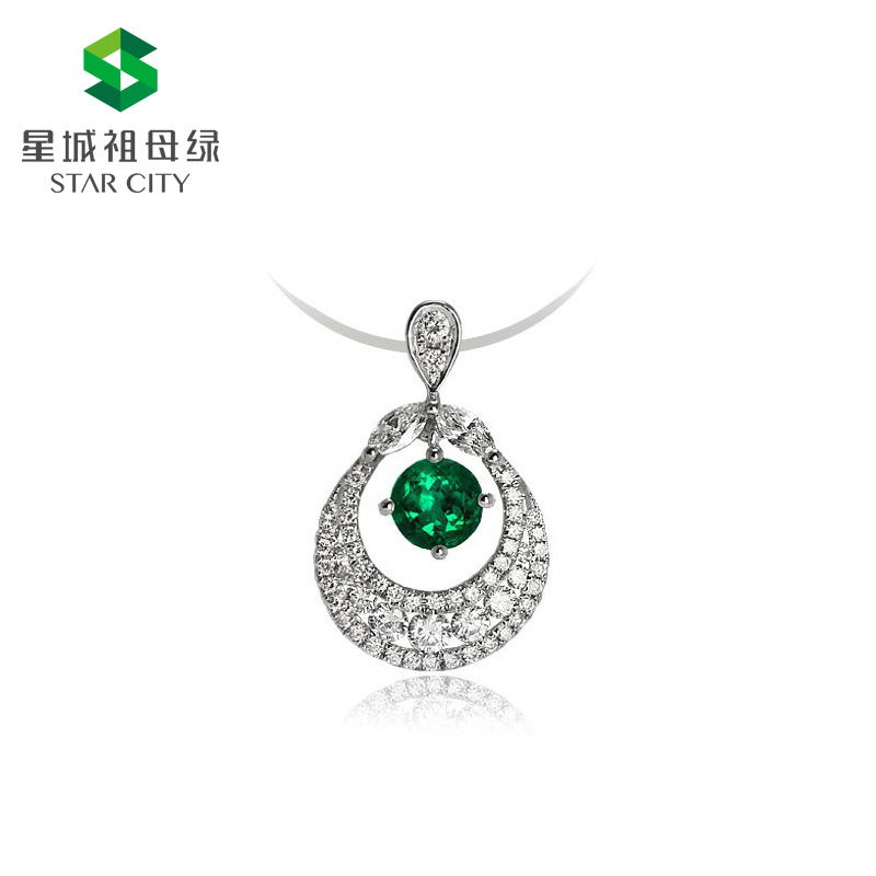 白18K金祖母绿钻石吊坠0.42ct