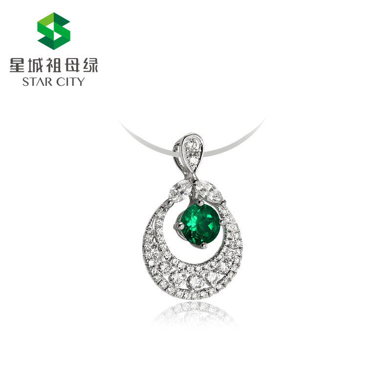 白18K金祖母绿钻石吊坠0.42ct