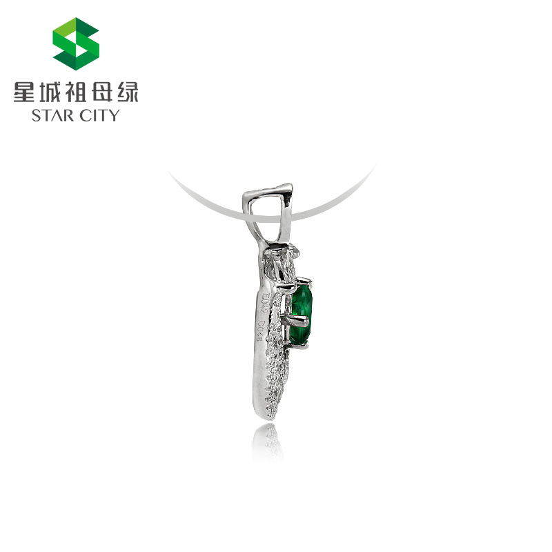 白18K金祖母绿钻石吊坠0.42ct