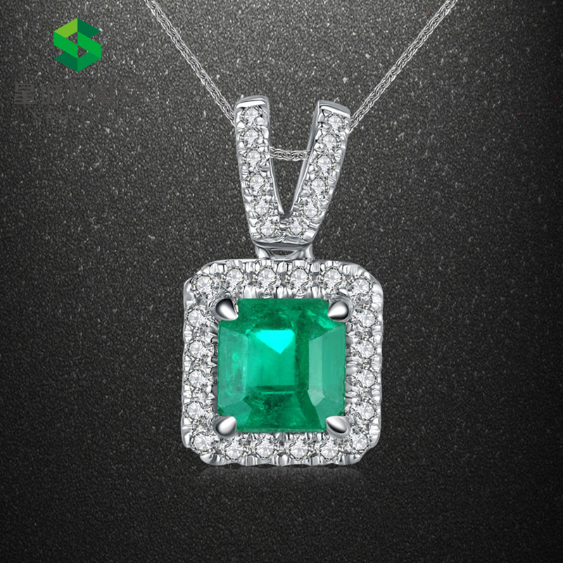 白18K祖母绿钻坠0.74ct 哥伦比亚产地