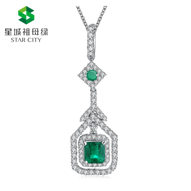 白18K祖母绿钻坠0.869ct