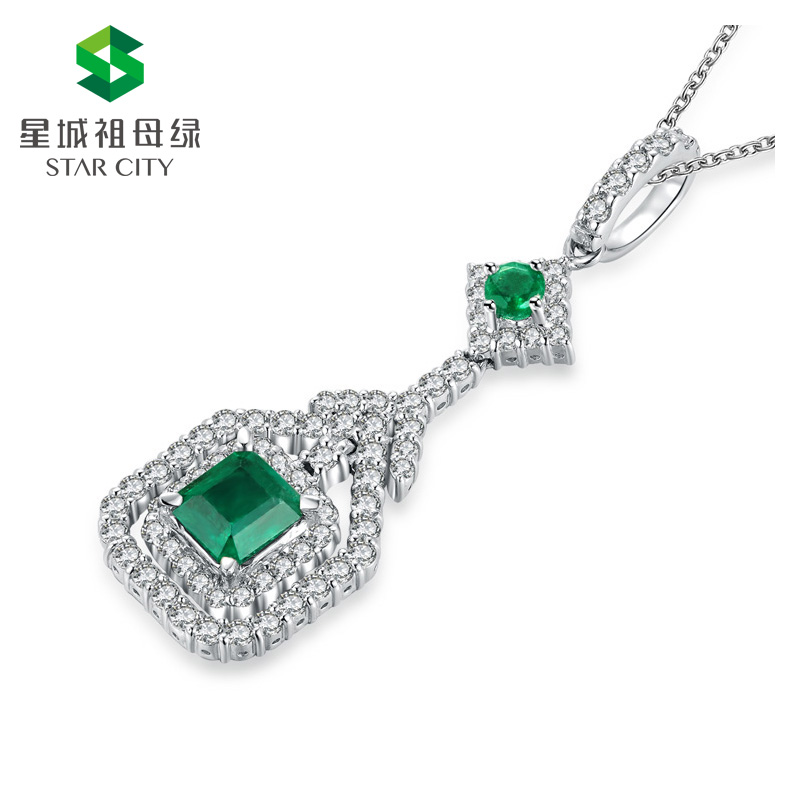 白18K祖母绿钻坠0.869ct
