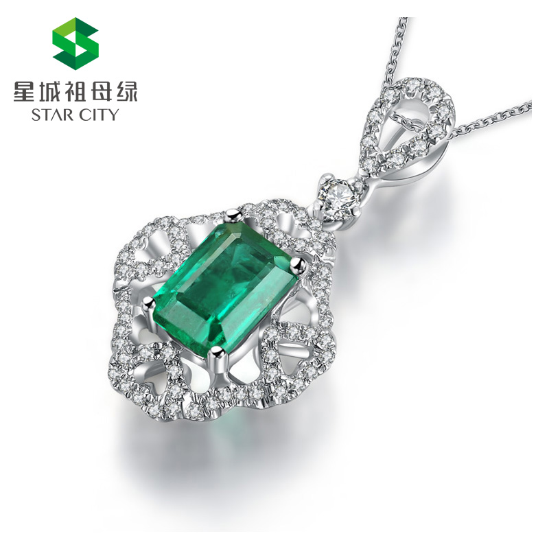 白18K祖母绿钻坠0.875ct