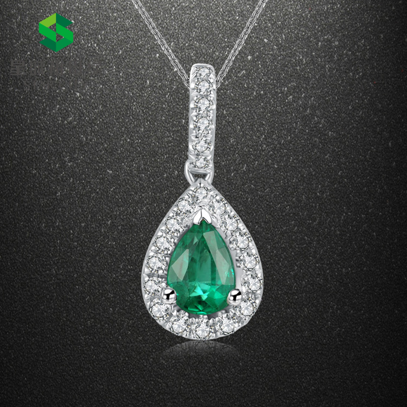 白18K祖母绿钻坠0.45ct