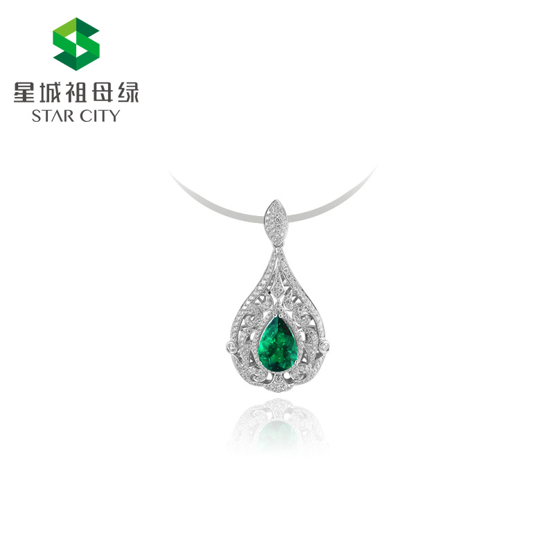 白18K祖母绿钻坠1.937ct