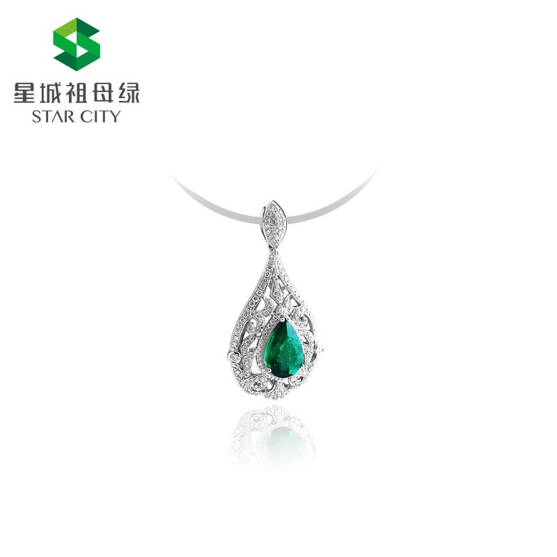 白18K祖母绿钻坠1.937ct