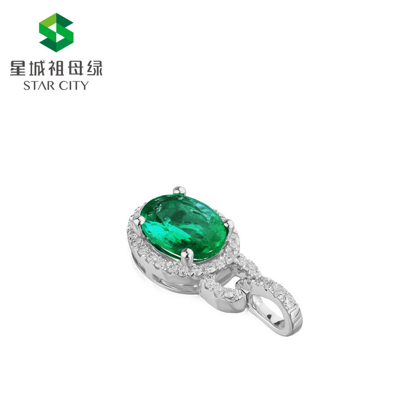 白18K祖母绿钻坠1.075ct