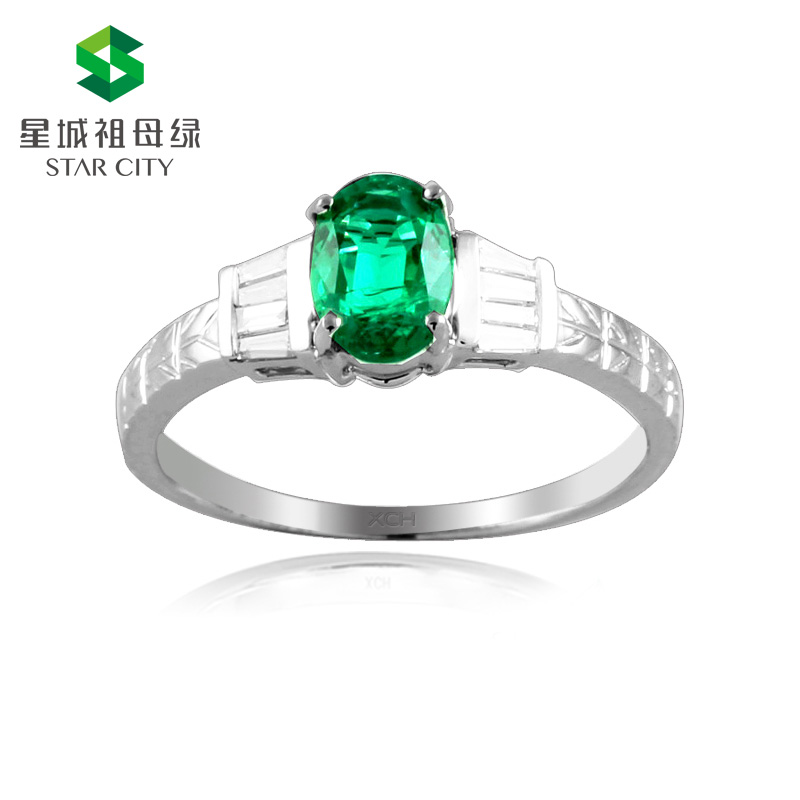 白18K祖母绿钻戒0.683ct