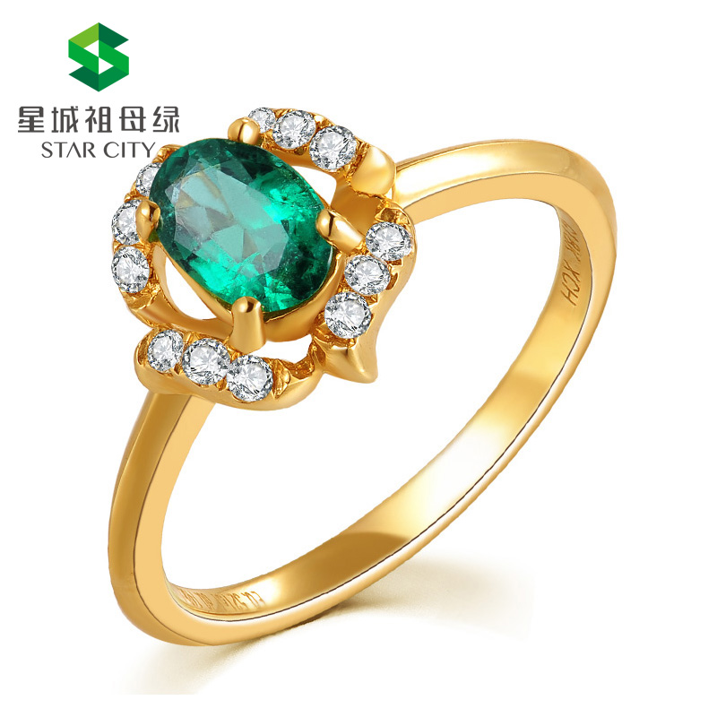 黄18K祖母绿钻戒0.521ct