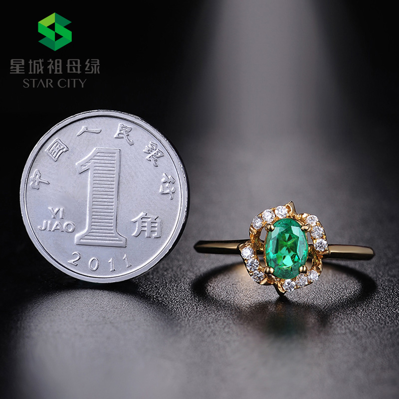 黄18K祖母绿钻戒0.521ct