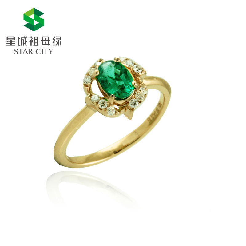 黄18K祖母绿钻戒0.521ct
