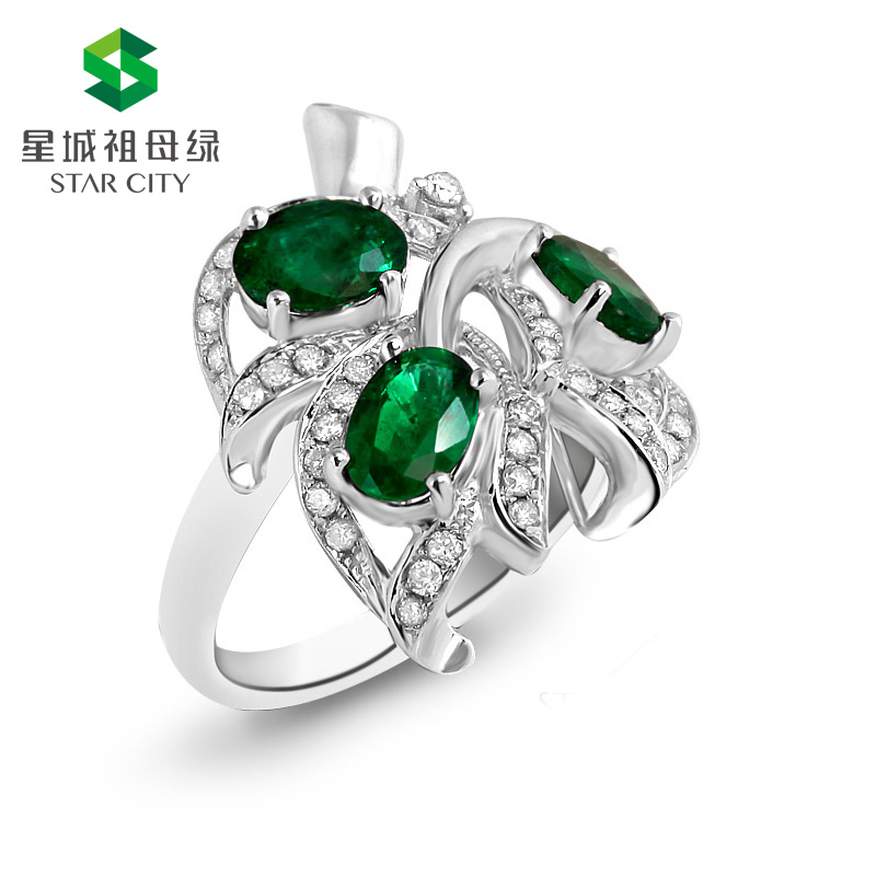 白18K祖母绿钻戒1.28ct