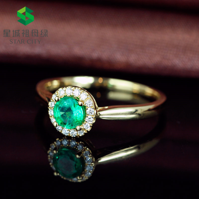 黄18K金祖母绿戒指0.4ct