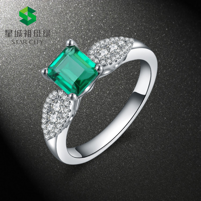 白18K祖母绿钻戒1.081ct