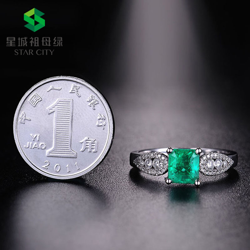 白18K祖母绿钻戒1.081ct