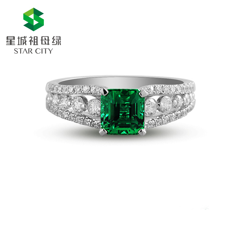 白18K金祖母绿钻石戒指1.208ct