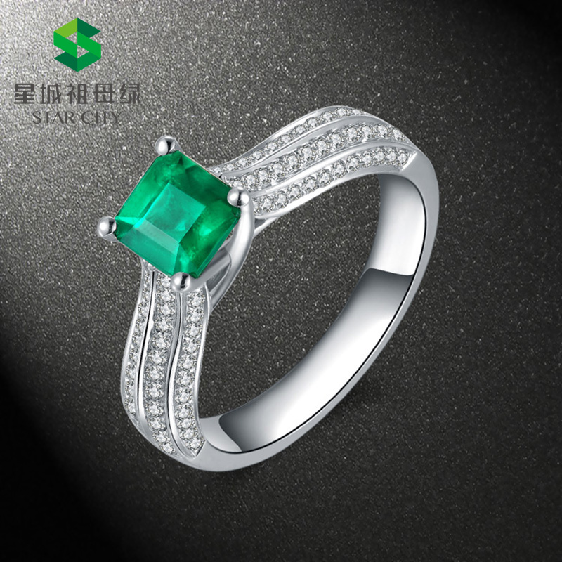 白18K祖母绿钻戒0.89ct