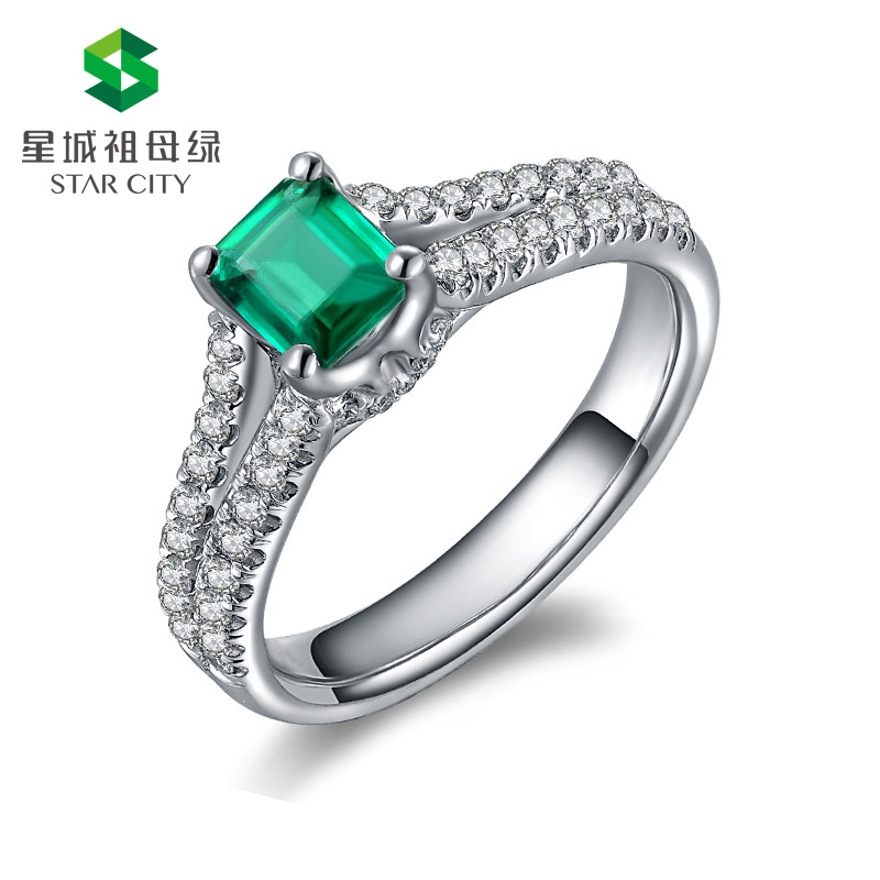 白18K祖母绿钻戒0.663ct
