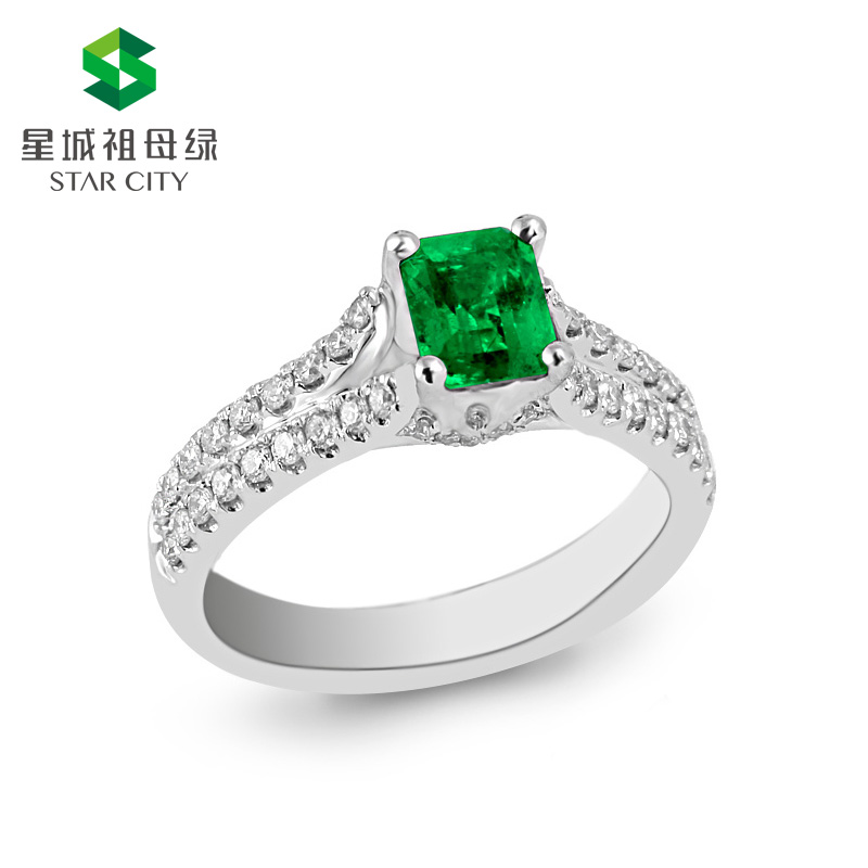 白18K祖母绿钻戒0.663ct