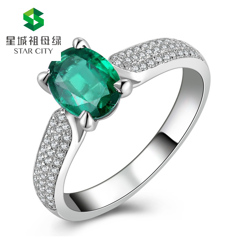 白18K祖母绿钻戒1.086ct