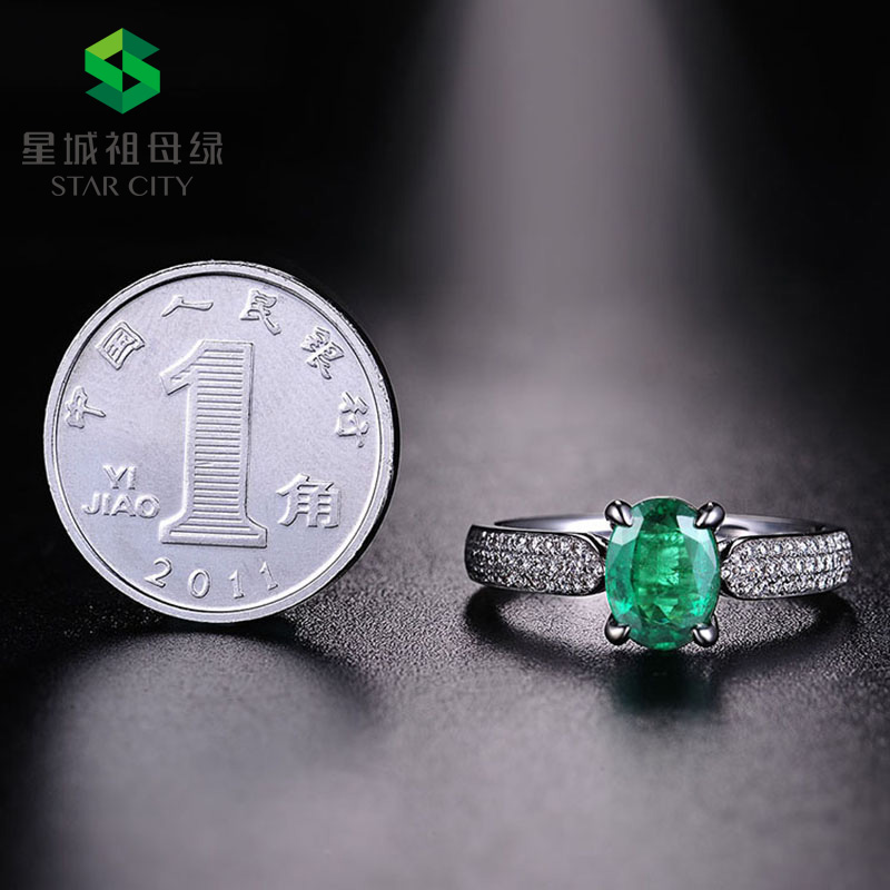 白18K祖母绿钻戒1.086ct