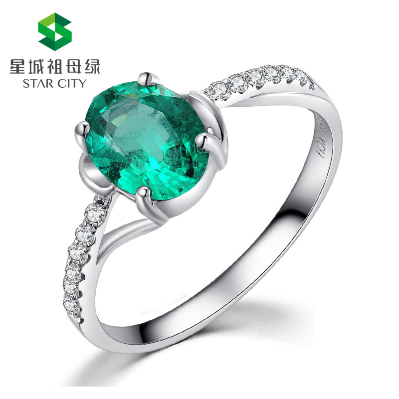 白18K祖母绿钻戒0.978ct