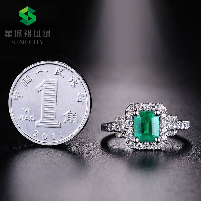白18K祖母绿钻戒1CT