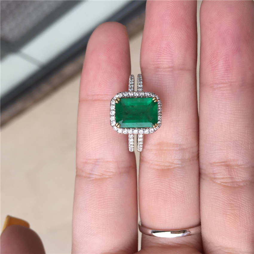 白18K金祖母绿钻石戒指1.71ct