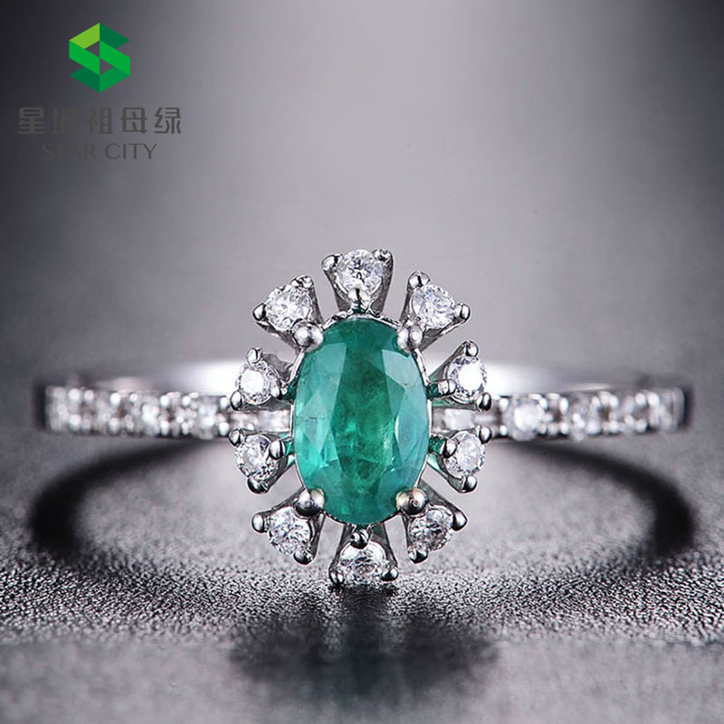 白18k金祖母绿戒指0.37ct