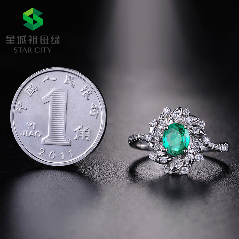 白18K祖母绿钻戒0.684ct