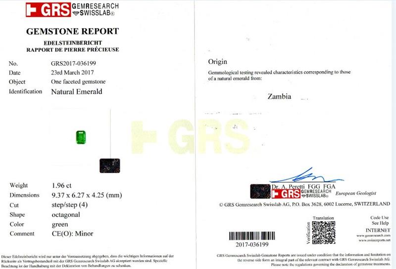 赞比亚 祖母绿裸石1.96ct GRS green Minor