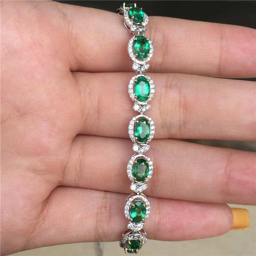 白18K金祖母绿手链6.038克拉/16粒