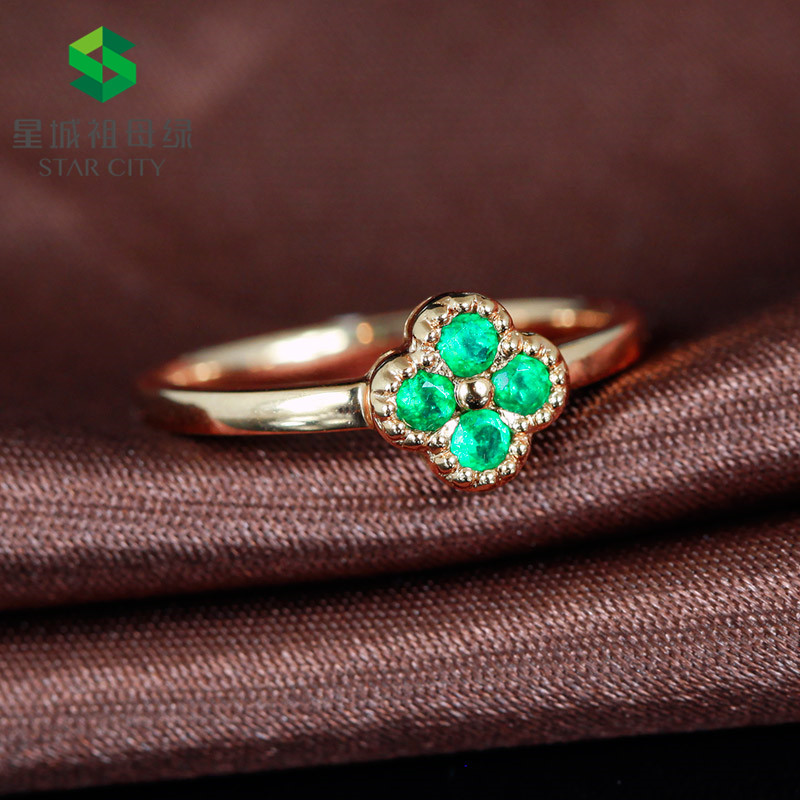 红18K金祖母绿戒指0.151ct/4p