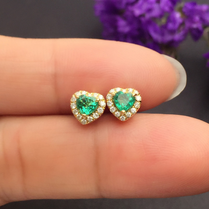 黄18K金祖母绿耳钉0.419克拉/2粒