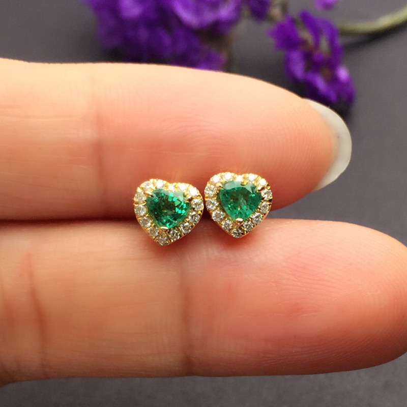 黄18K金祖母绿耳钉0.419克拉/2粒